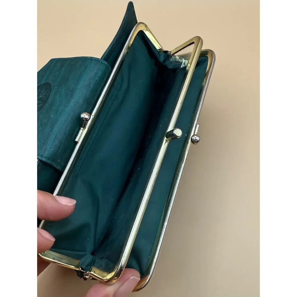 💚 Vintage Buxton Top Grain Cowhide Leather Wallet Clutch Kiss Lock – NIB